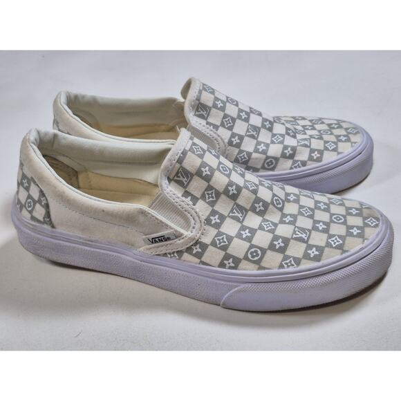 Vans Classic Slip On LV Design White Gray Womens 8.5 Men 7 - Picture 4 of 8